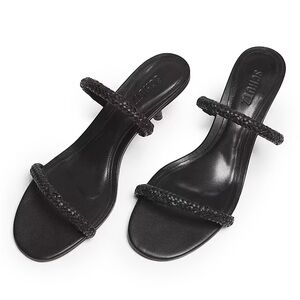 SCHUTZ Taliah Woven MID Black Braided Heeled Sandals